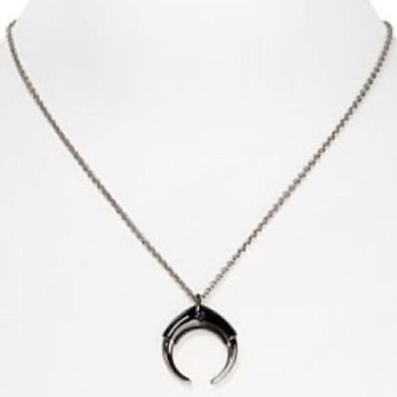 Nwot Rebecca Minkoff signed double horn pendant necklace black silver - Picture 1 of 4
